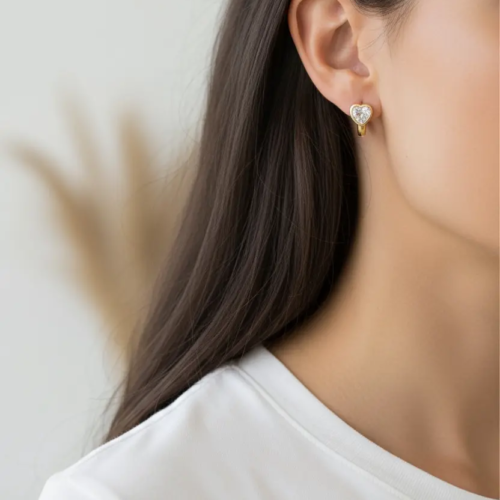 Diamond Heart Hoop Earrings