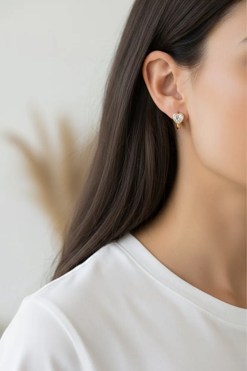Diamond Heart Hoop Earrings