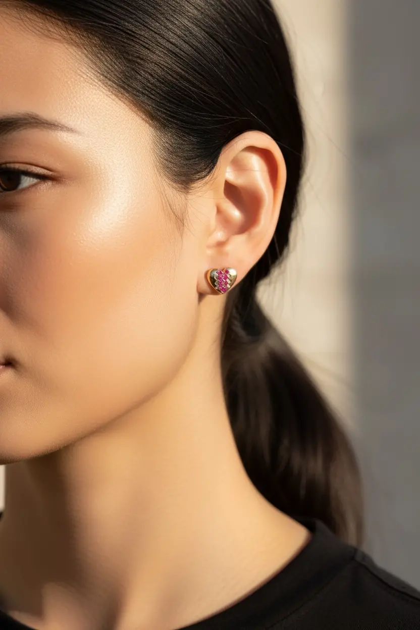 Heart earrings colored stones