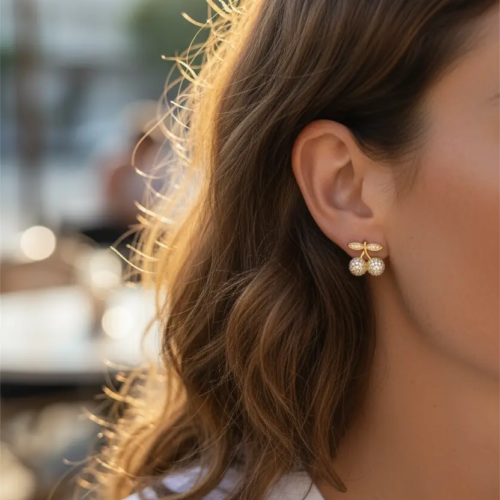 Cherry Earrings Sparkling Stones