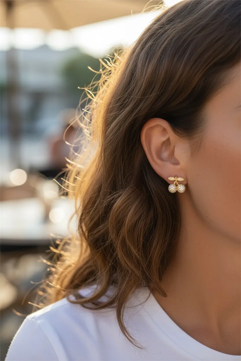 Cherry Earrings Sparkling Stones