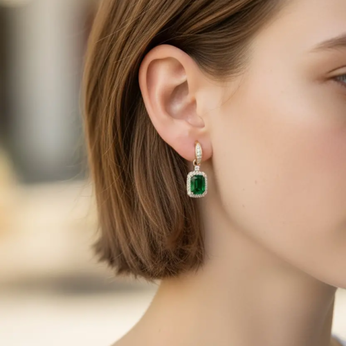 Emerald Stone Hoop Earrings