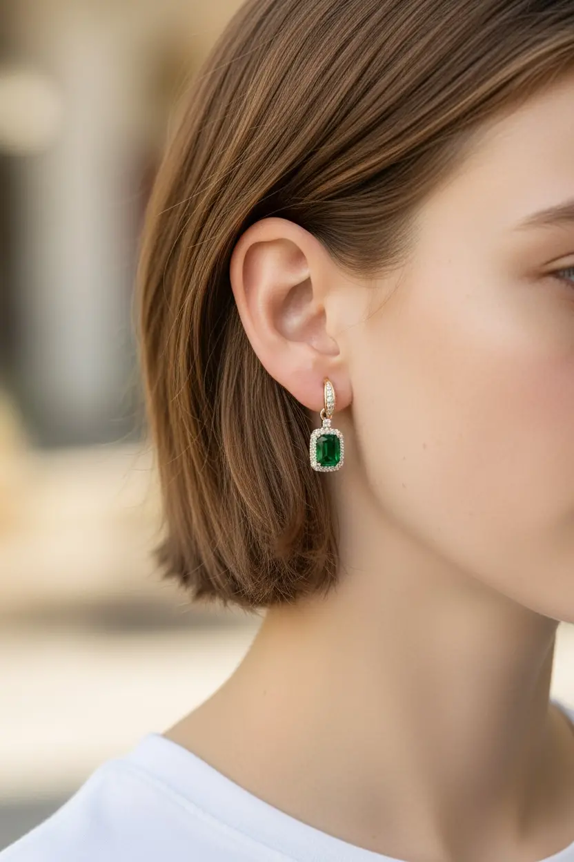 Emerald Stone Hoop Earrings