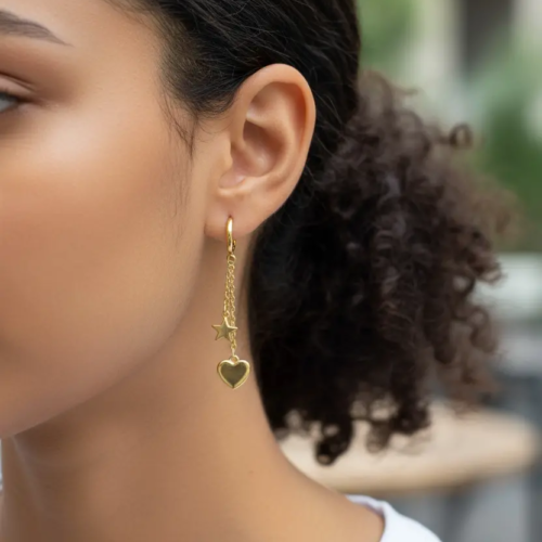 Long mini Star and Heart Earrings