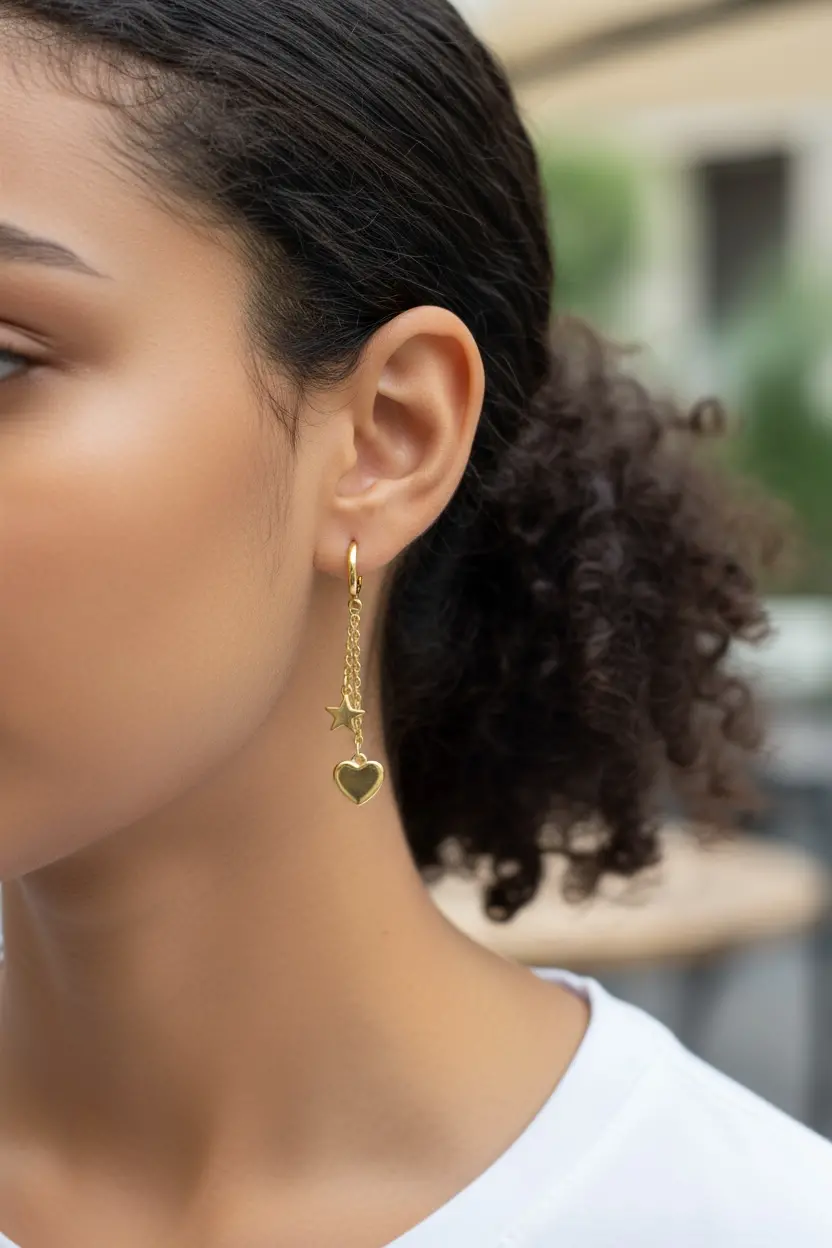 Long mini Star and Heart Earrings