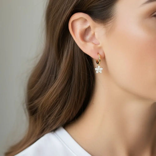 Hoop Earring with White Flower