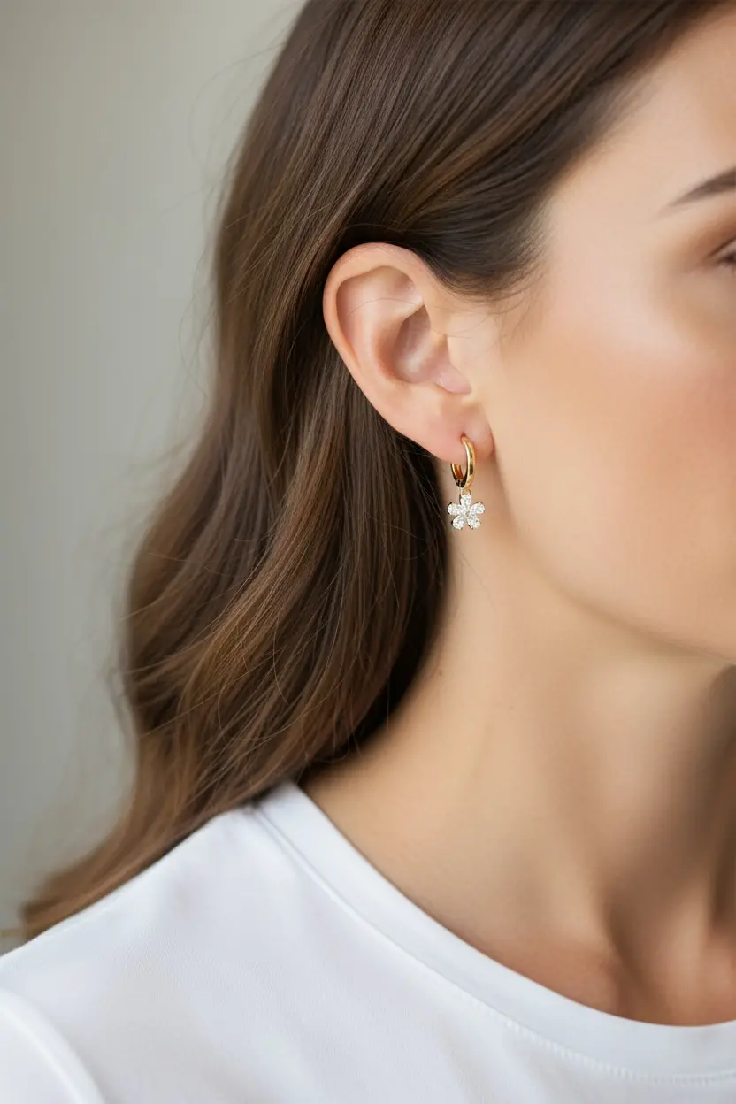 Hoop Earring with White Flower
