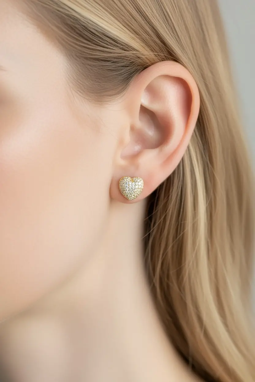 Heart-shaped Hoop Earring Sparkling Stones