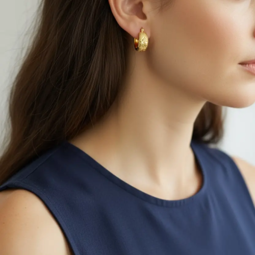 Hoop Earring With Flower Relief
