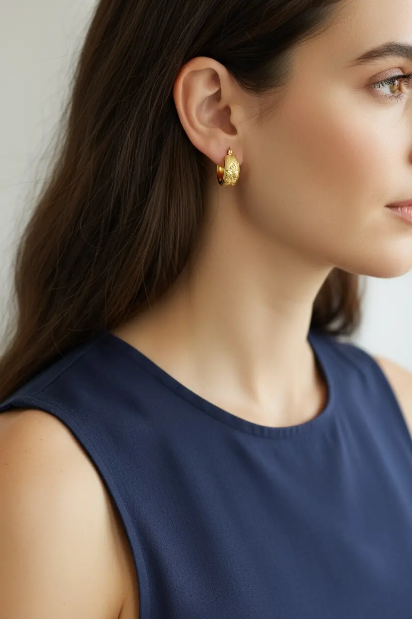 Hoop Earring With Flower Relief