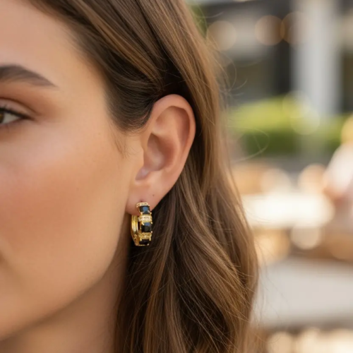 Earring With Black Stone