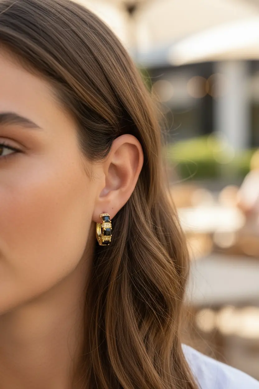 Earring With Black Stone