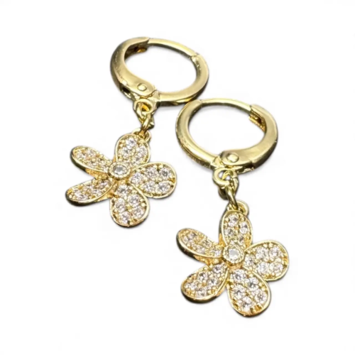 Hoop Earrings Flower on Stones