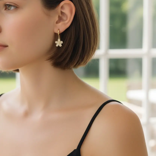 Hoop Earrings Flower on Stones