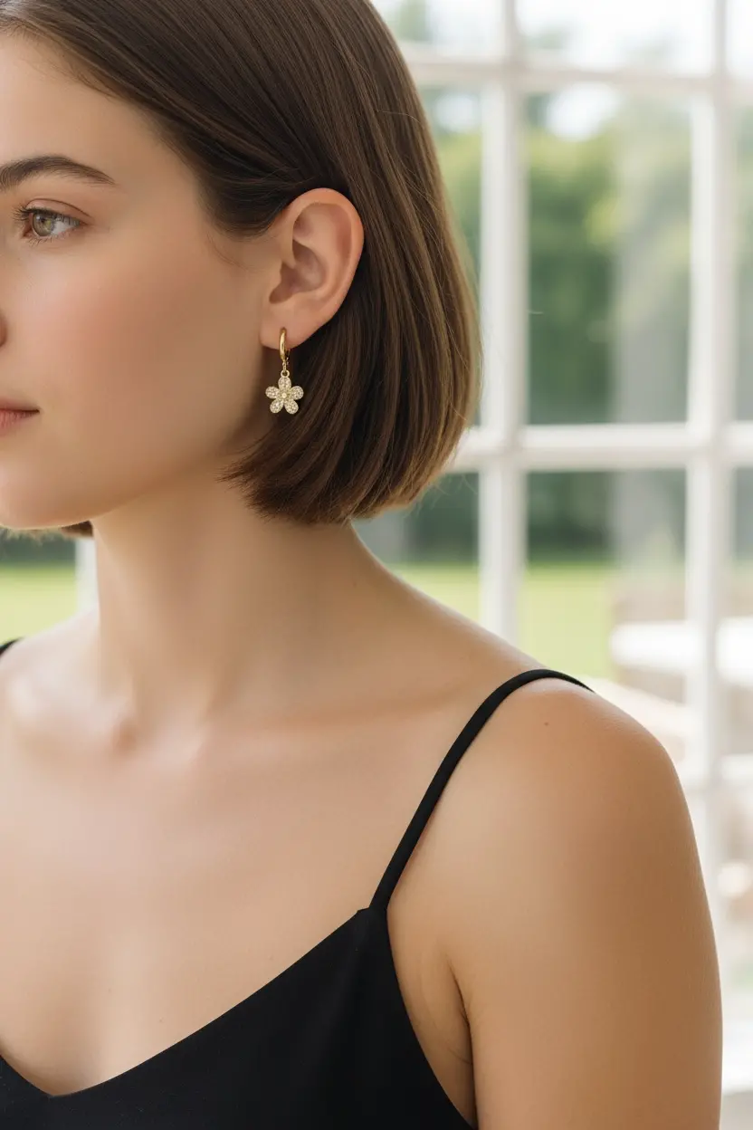 Hoop Earrings Flower on Stones